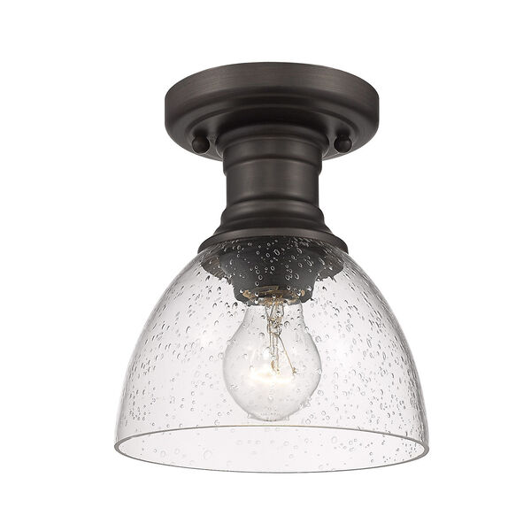 Hines Rubbed Bronze Seeded Glass Seven-Inch One-Light Semi Flush Mount, image 1